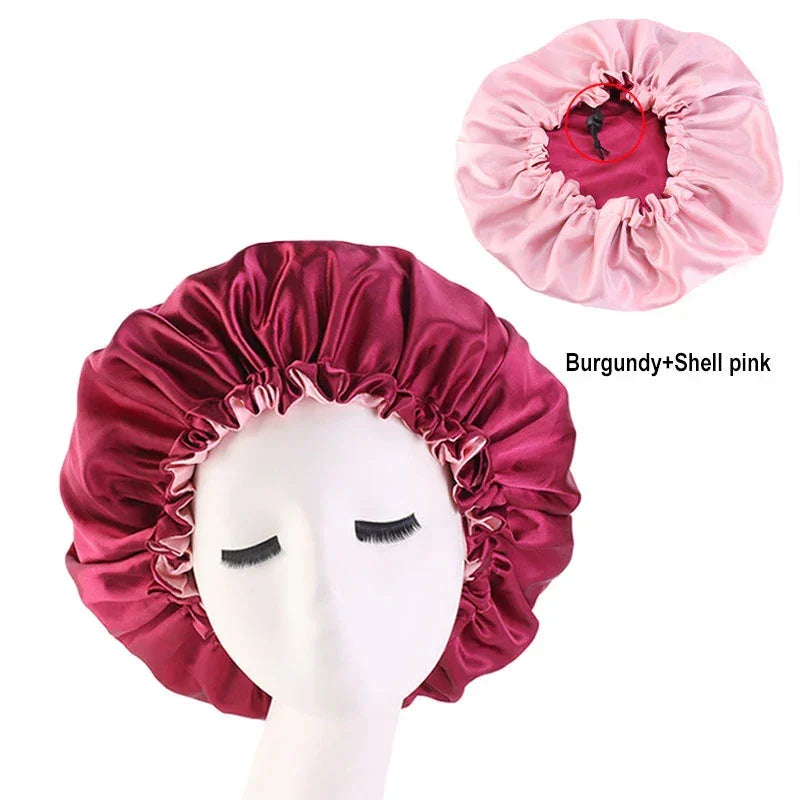 Hair Satin Bonnet For Sleeping Cap Silk Bonnet Bonnet Femme Women Night Sleep Cap Head Cover Flower Elastic Band Solid