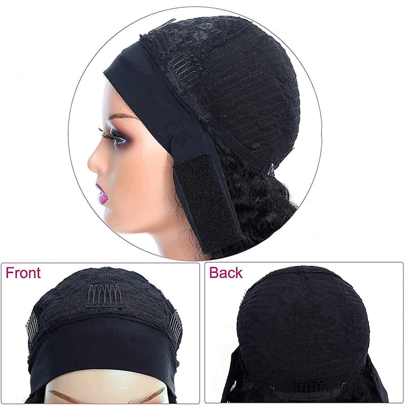 Curly Headband Wig Human Hair - Short Bob Kinky Curls, Universal Cap Fit Wig for Women with Headband, Fashionable &Machine Made