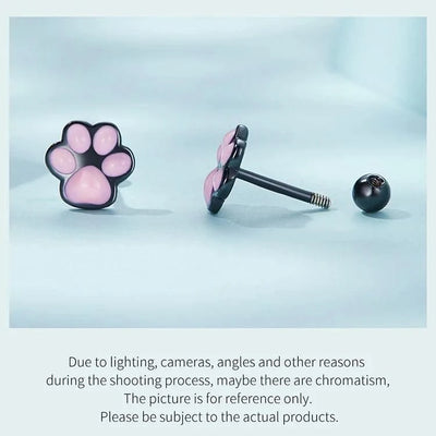 WOSTU Real 925 Sterling Silver Cat Ear Hoop Earrings For Women Lovely Pink Cute Pet Paw Studs Clips Girl Unique Jewelry Gift