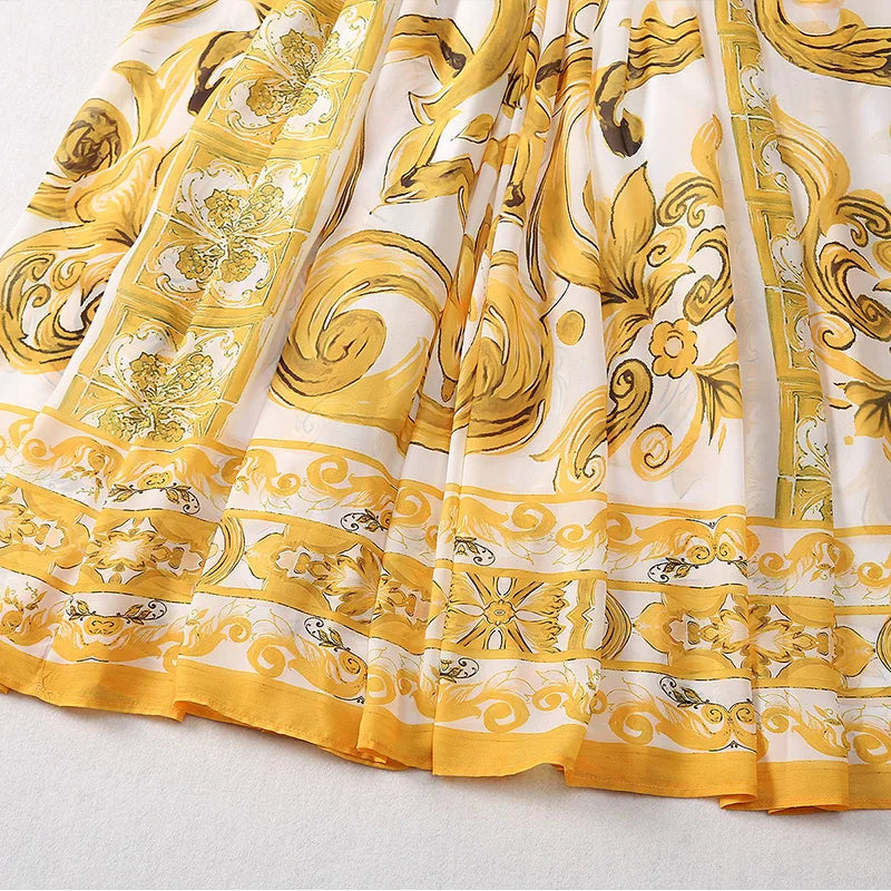 Fashion Designer Long Dress Women Elegant  V-Neck Long Sleeved Printed Belt Dresses Luxury Designer High Quality Female Clothing