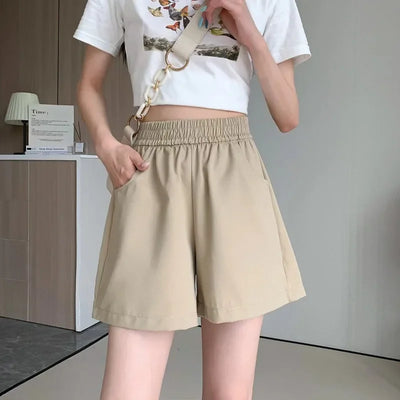 Women's 2025 Cargo Shorts High-Waisted Korean A-Line Wide Leg 3-Inch Summer Shorts Loose Casual Streetwear with Adjustable Waist