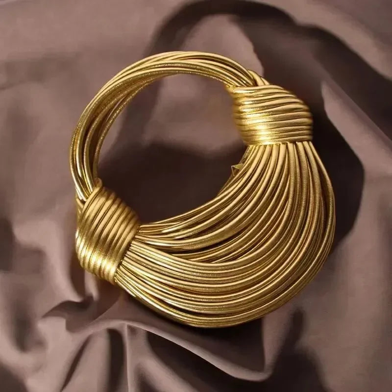 Handbags for Women Gold Luxury Designer Handwoven Noodle Bags Rope Knotted Pulled Silver Evening Clutch Chic Holder Container