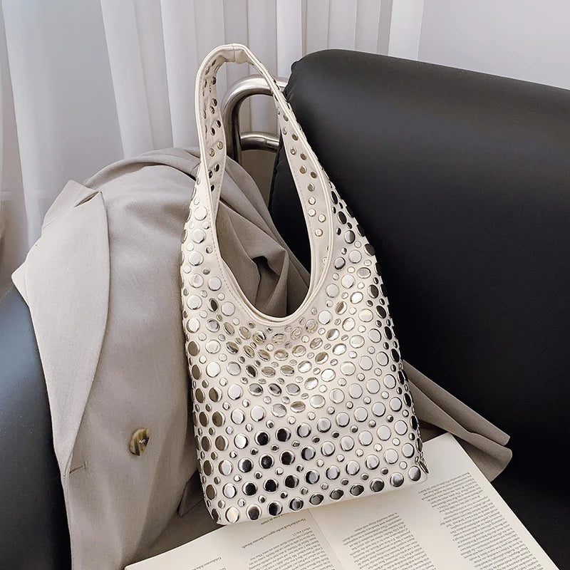 Designer Geometric Shoulder Bag For Women Top Brand Handbag Luxury Shiny Rivet Handmade Evening Clutch Bag Fashion Party Purse