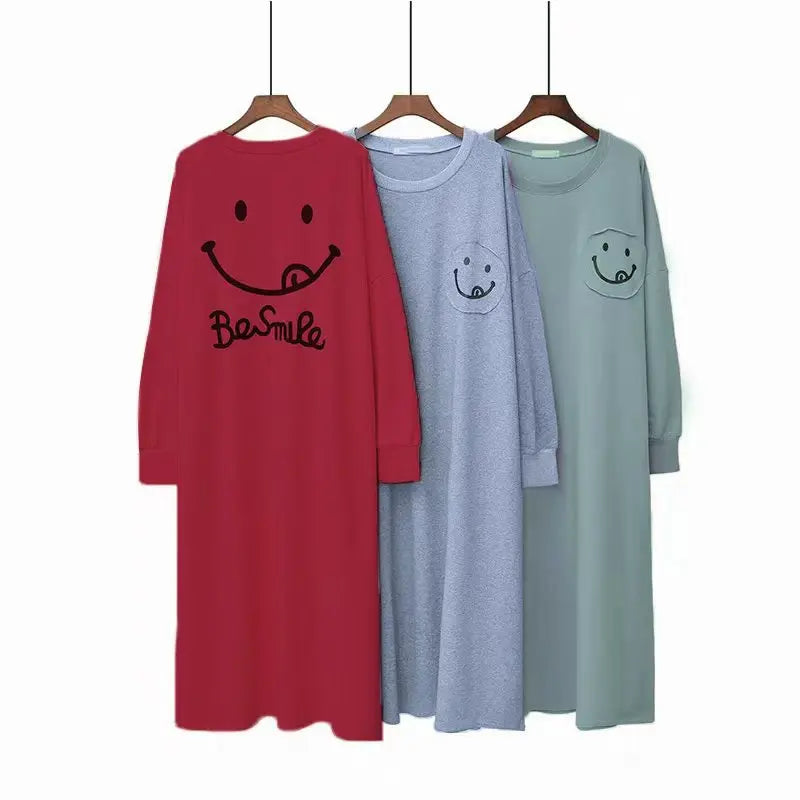 Female Loungewear Smiley Face Autumn Winter German Fleece Thickened Warm Long Nightgown Women Wearable Outdoors Lady Pajamas