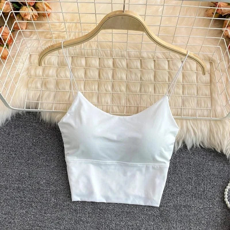 Women Crop Tops Ice Silk Summer Bra Sports Spaghetti Strap Top