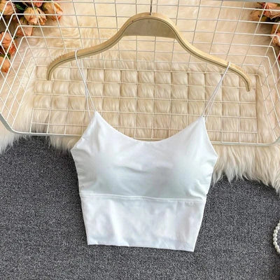 Women Crop Tops Ice Silk Summer Bra Sports Spaghetti Strap Top