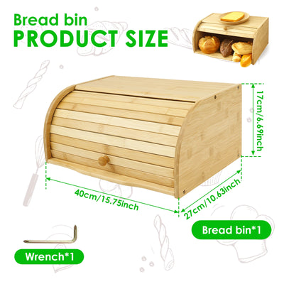 Bamboo Bread Storage Box Large Capacity Keep fresh Storage Bin Bread Cookies Food Storage Containers with Roll Lid Sliding door