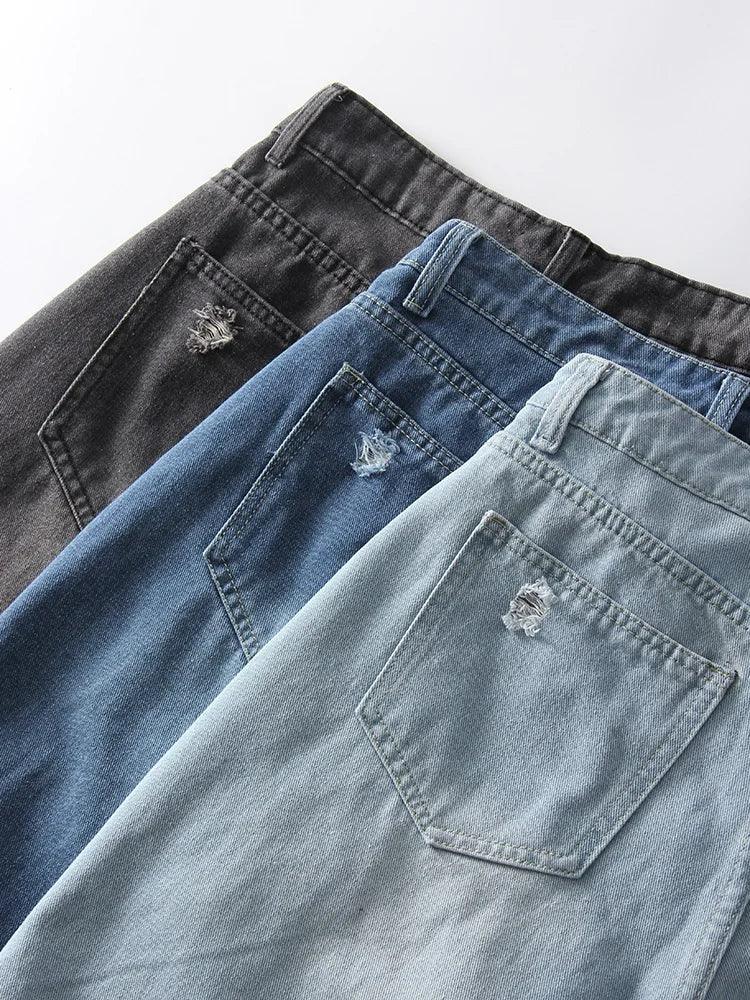 Women Denim Shorts Ripped Wide Leg Black High Waist Short Jeans Straight Leg Blue Denim Shorts For Women Summer Jean Shorts