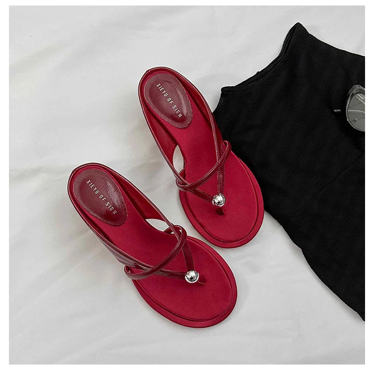 Women's Slippers Heeled Sandals Casual Flip Flops Shoes Woman 2025 Trend Summer Shallow Dress Design Pumps Clip Toe Slides Mujer