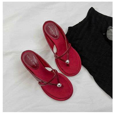 Women's Slippers Heeled Sandals Casual Flip Flops Shoes Woman 2025 Trend Summer Shallow Dress Design Pumps Clip Toe Slides Mujer