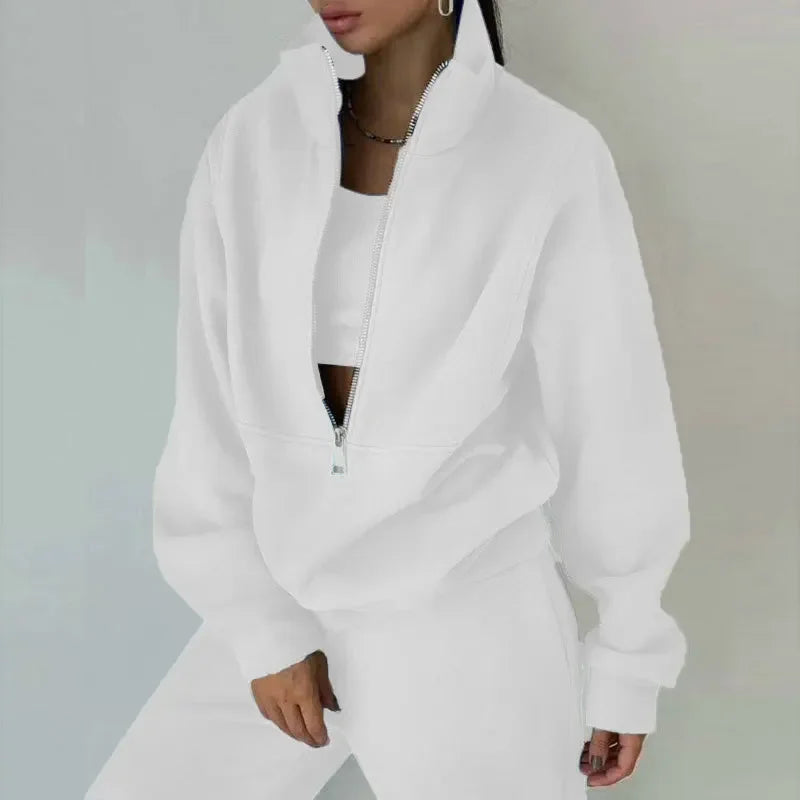 Autumn Winter Women Tracksuits Two Piece Outfits Fleece Lined Zipper Sweatshirt High Waist Pants Sets Female Sport Suits 2024