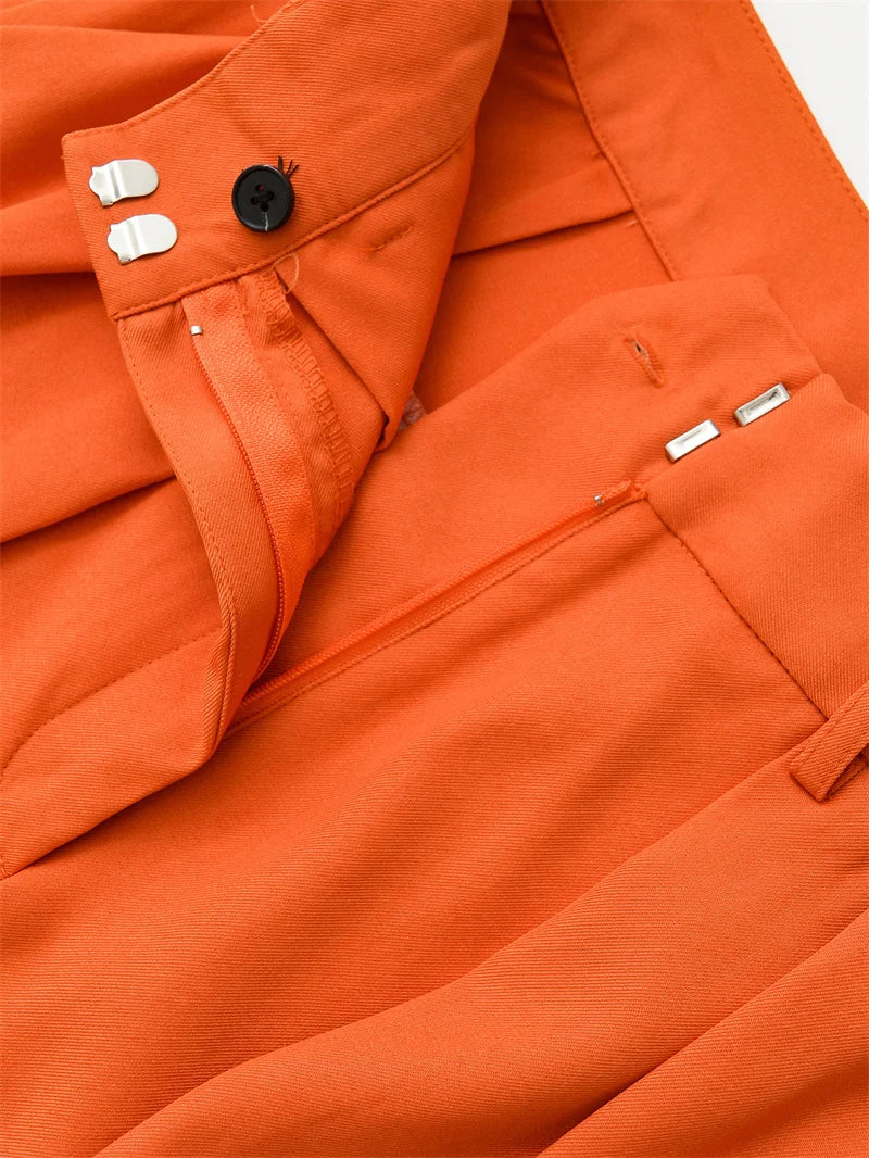 Women's Trousers New Summer 2025 Orange Mid Rise Simple Trousers Casual Commute Stylish Versatile