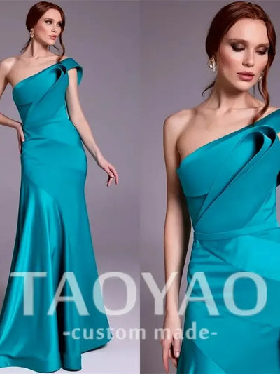 High Quality Mermaid One-shoulder Sheath Cocktail Fold Draped S Occasion Evening Gown vestidos de fiesta para mujer Customized