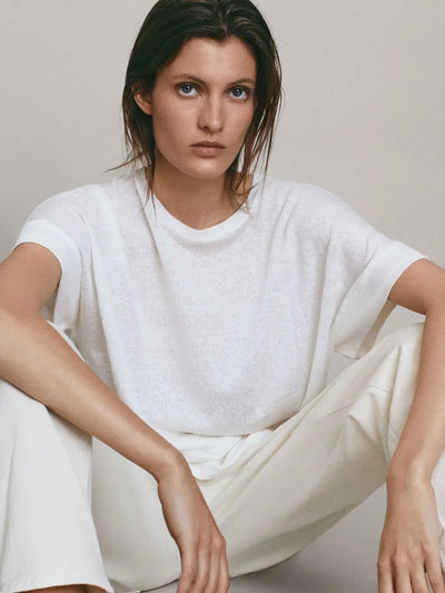 Summer Women Cotton Linen T-shirt Round Neck Thin Short-sleeved Transparent Loose Bottoming T-shirts Tops