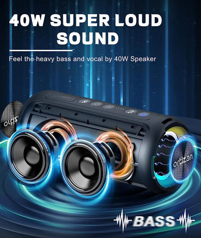 Bluetooth Speaker Wireless,IP67 Waterproof Portable Speaker with Lights,40W Loud Stereo Sound, TWS Pairing, BT5.3, Camping/Home