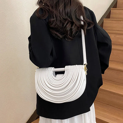 Handbags for Women 2025 New Gold Luxury Designer Brand Handwoven Noodle Bags Rope Knotted Pulled Half Moon Silver Evening Clutch