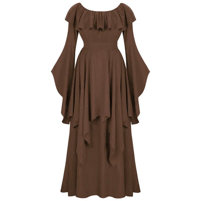 Renaissance Dress For Women Long Sleeves Medieval Off Shoulder Elastic High Waist Smocked Dress Elegant Evening Gown Plus Size