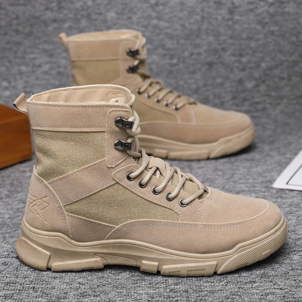 Outdoor Training Men's Tactical Boots High-Top Desert Shoes Camouflage Climbing Hiking Shoes for Men Canvas Platform Ankle Boots