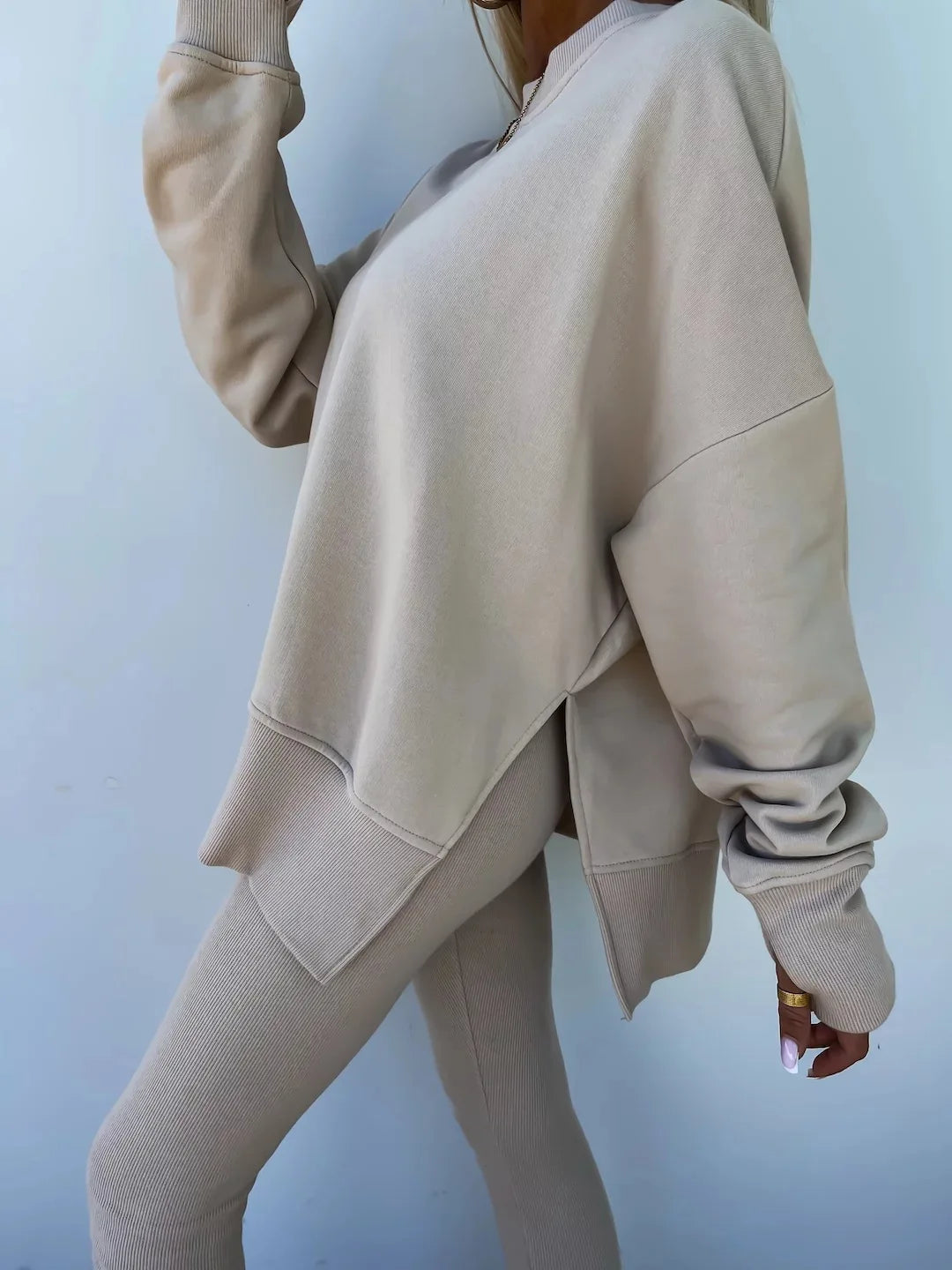 Lounge Sets for Women Two Piece Travel Outfits Sweatsuits Autumn Winter Fashion 2024 Trendy Loose Oversized Tee Tight Trousers