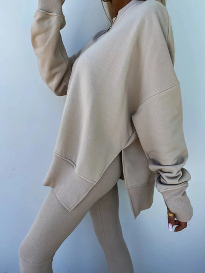 Lounge Sets for Women Two Piece Travel Outfits Sweatsuits Autumn Winter Fashion 2024 Trendy Loose Oversized Tee Tight Trousers