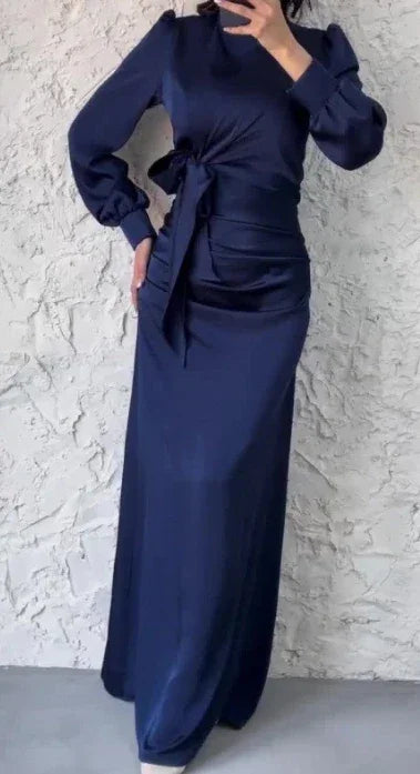 Dresses for Women 2024 Autumn Elegant Fashion Temperament Commuting Long Sleeves Round Neck Skinny Satin Party Evening Dress