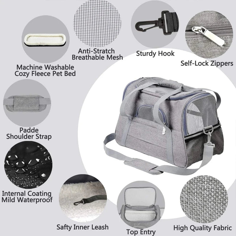 Soft-Sided Pet Travel Carrier , Mesh Breathable Carrier Bags for Cats Dogs Comfort Foldable Handbag Pet Transport Bag
