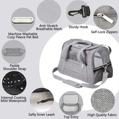 Soft-Sided Pet Travel Carrier , Mesh Breathable Carrier Bags for Cats Dogs Comfort Foldable Handbag Pet Transport Bag