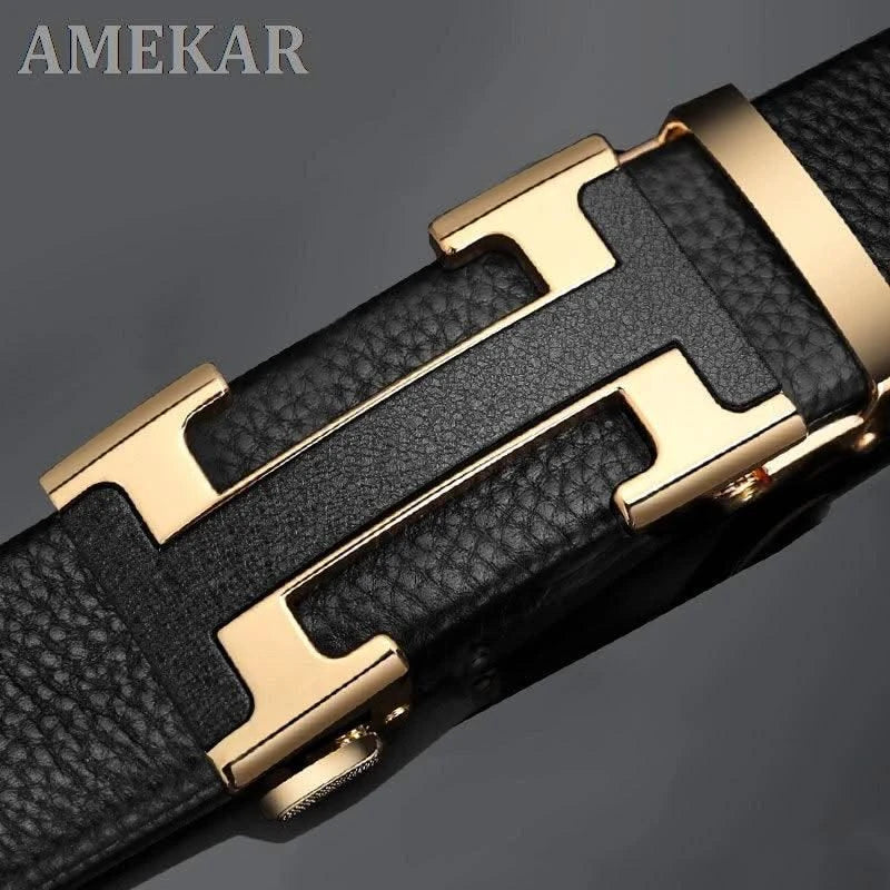 High Quality Alloy Buckle Genuine Real Leather Vintage H Automatic Buckle Belt for Men | Male
