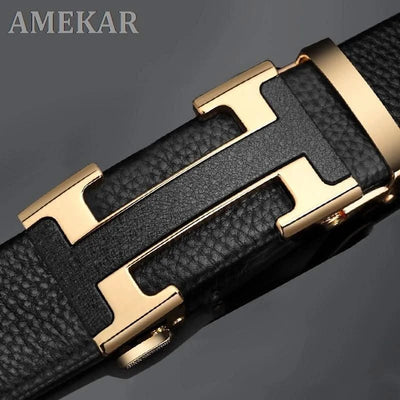 High Quality Alloy Buckle Genuine Real Leather Vintage H Automatic Buckle Belt for Men | Male