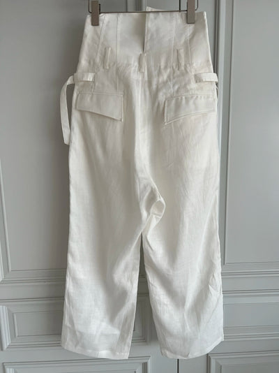TOP-YAMAMOTO original design high-waisted black and white linen casual loose trousers for men