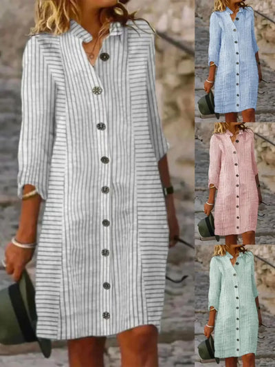 Summer Dresses For Women Women Fashion Versatile Striped Print Button Dress Casual Loose Shirt Dress Casual Dresses 2024