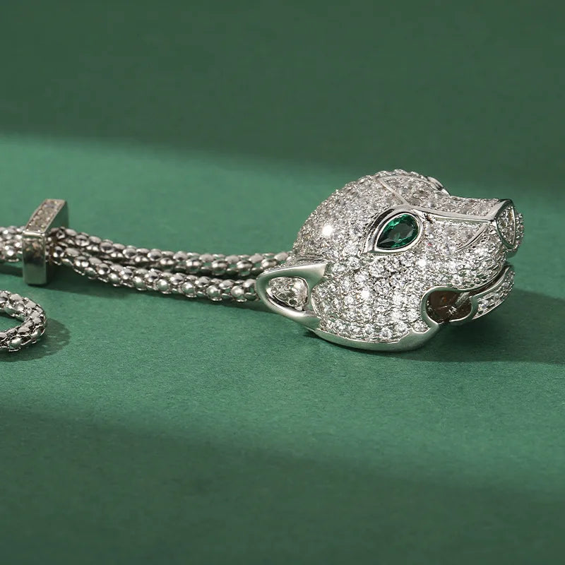 Designer Collection Fashion Luxurious Bracelet Long Necklace Men Women Lady Inlay Full Zircon Leopard Head Pendant Double Chain