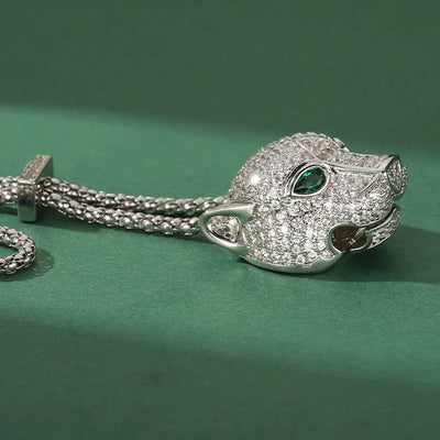 Designer Collection Fashion Luxurious Bracelet Long Necklace Men Women Lady Inlay Full Zircon Leopard Head Pendant Double Chain