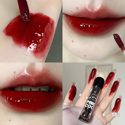 Adorable Bear Mirror Lip Glaze - Long-Lasting, Non-Fading, Hydrating Liquid Lipstick with Watery Texture - Luxurious Glossy Shin