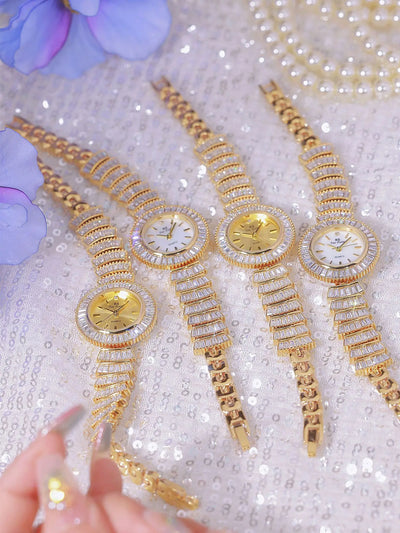 High-end Luxury Woman Watch Full Diamond Gold Silver Bracelet Women Fashion Quartz Wristwatches Ladies Rhinestone Clock