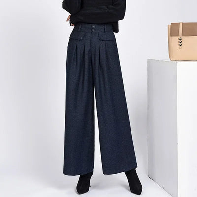2023 Winter Warm Wool Women's Pants Female High Waist Pleated Wide Leg  Capris for Women Trousers Woman  4xl