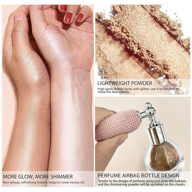 High Gloss Body Diamond Shimmering Spray Powder Highlight Powder Makeup Suitable for Facial and Body Skin Hair Clothes Cosmetics
