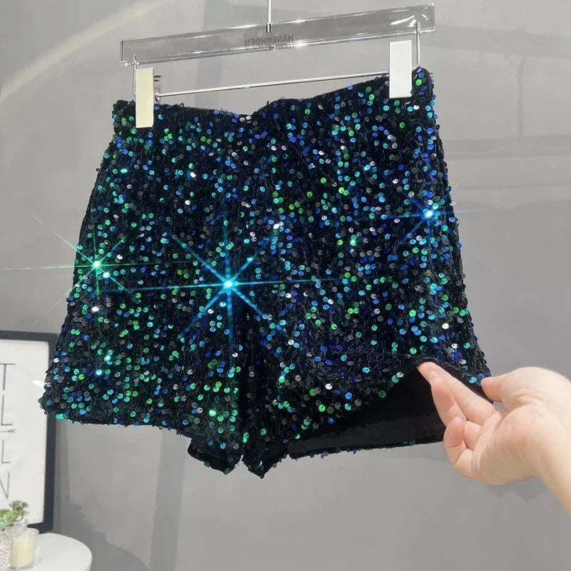 Hot Girl Y2k European and American Style Sequined Shorts Slim Fit Suede Embroidered Sequined Casual Hot Pants for Women