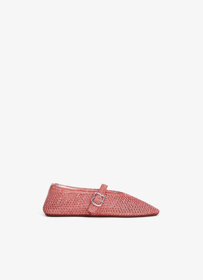Women's Knitted Lurex Classical Japanese Buckle Strap Crochet Shoes Ballet Flats