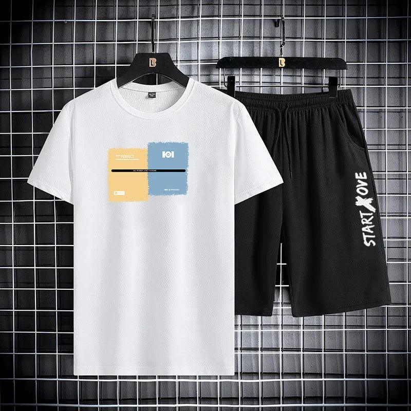 Trendy Suits for men  Men's Summer Shorts Set Gym Outfit Student Short Sleeve Tee 2 Piece Set Tracksuits Men Casual Men Clothing