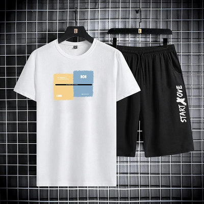 Trendy Suits for men  Men's Summer Shorts Set Gym Outfit Student Short Sleeve Tee 2 Piece Set Tracksuits Men Casual Men Clothing