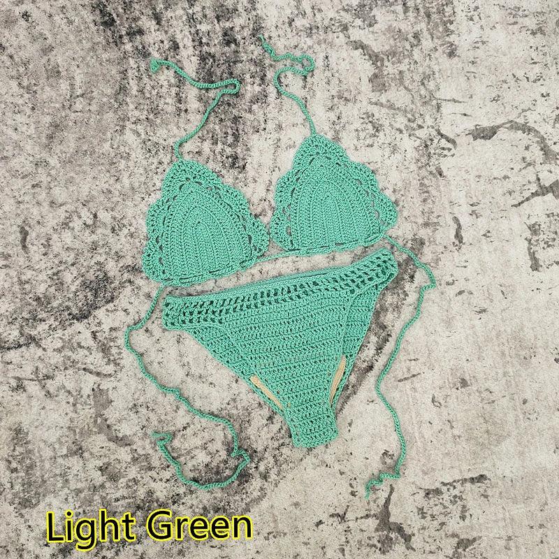 3 Piece Hand Crochet Beach Bikini Set Women Swimwear Cover UP Mini Skirt Swimsuit Suit