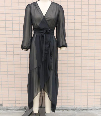 2024 New Lace Up Bikini Cover Ups for Women Maxi Dresses Solid Long Sleeve Beach Dress