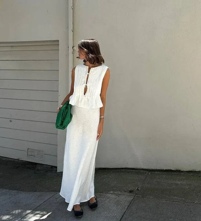 Fashion Bow Lace Up Shirts Women Cotton Linen Hollow Out Sleeveless Pleated Blouses Woman 2025 Summer New Casual Lady White Tops