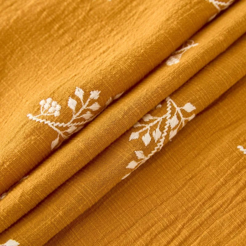 140x50cm Embroidered Slub Cotton Linen Fabric Clothing Sewing Fabric, Diy Women's Dress Forest Flower Cloth