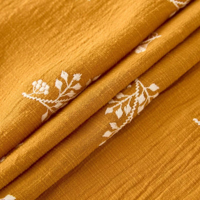140x50cm Embroidered Slub Cotton Linen Fabric Clothing Sewing Fabric, Diy Women's Dress Forest Flower Cloth