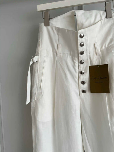 TOP-YAMAMOTO original design high-waisted black and white linen casual loose trousers for men