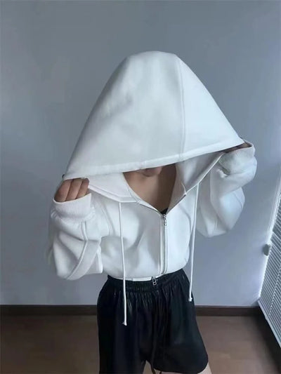 Casual Short Hooded Sweatshirt Women Zip Up Hoodies Mujer Solid Harajuku Long Sleeve Slim fit Crop Top Female Jackets Coat