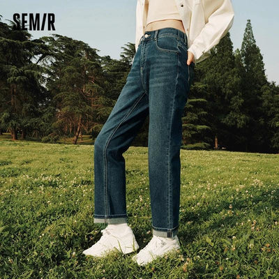 Semir 2023 Women Jeans Autumn New Rolled-edge Straight-leg Pants Slimming Trousers for Women
