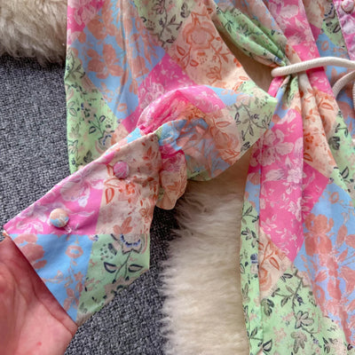 Long Dress Women Dresses A Line Chiffon Vestidos Stand Collar Streetwear Floral Print Elegant Splice Y2k Party Night High Waist